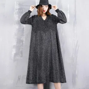 2025 black sweater dress plus size v neck sweater vintage baggy Cinched winter dress