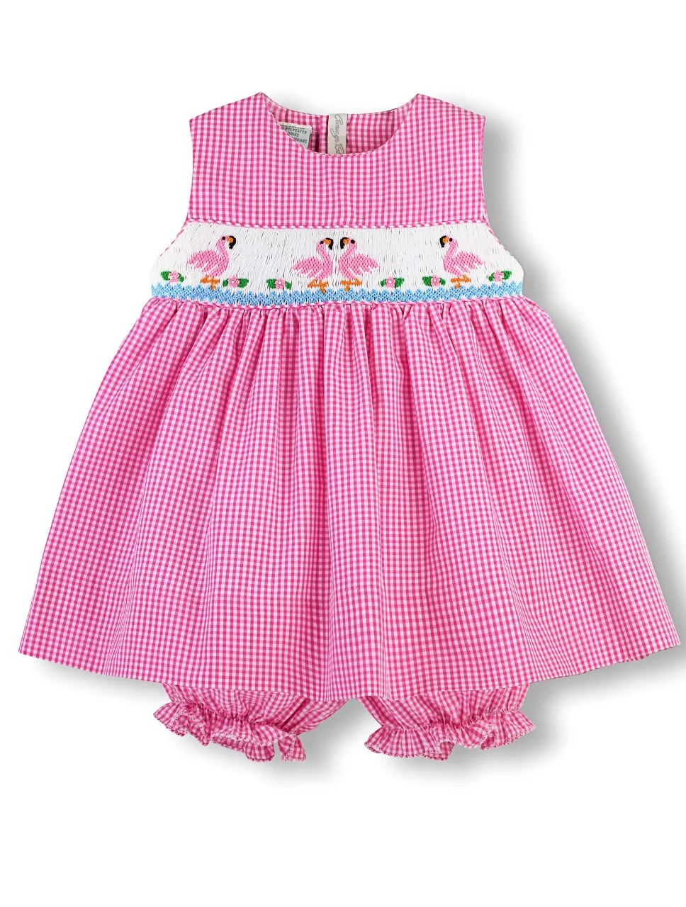 90082-Smocked Flamingos Baby Girl Dress