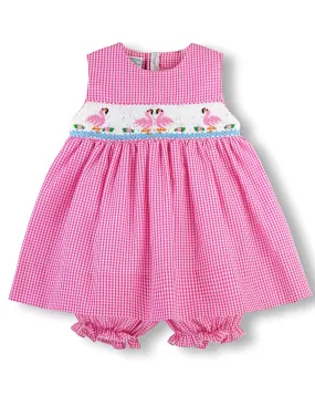 90082-Smocked Flamingos Baby Girl Dress