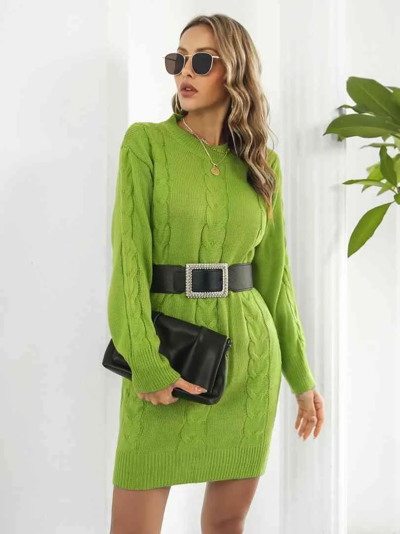 A La Mode Warmth Cable Knit Sweater Dress