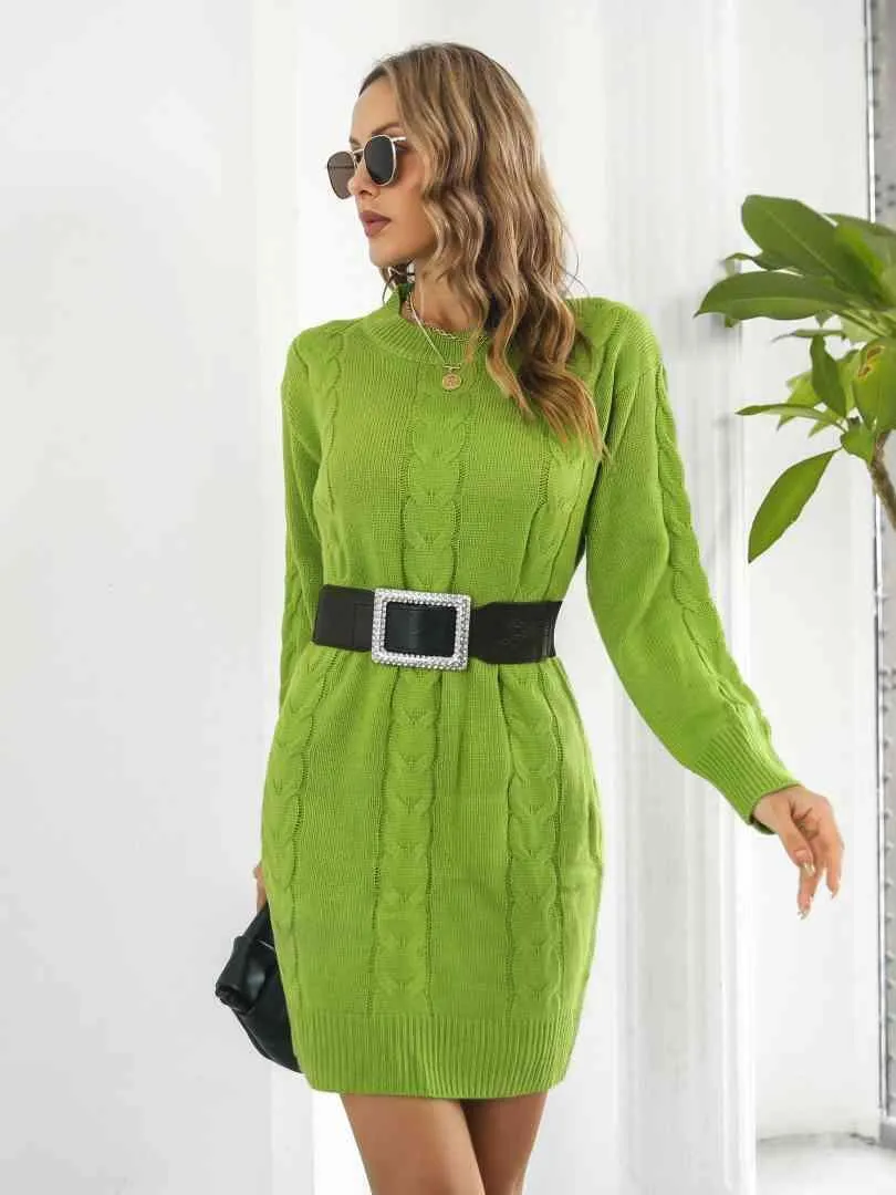 A La Mode Warmth Cable Knit Sweater Dress