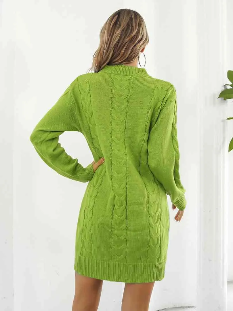 A La Mode Warmth Cable Knit Sweater Dress