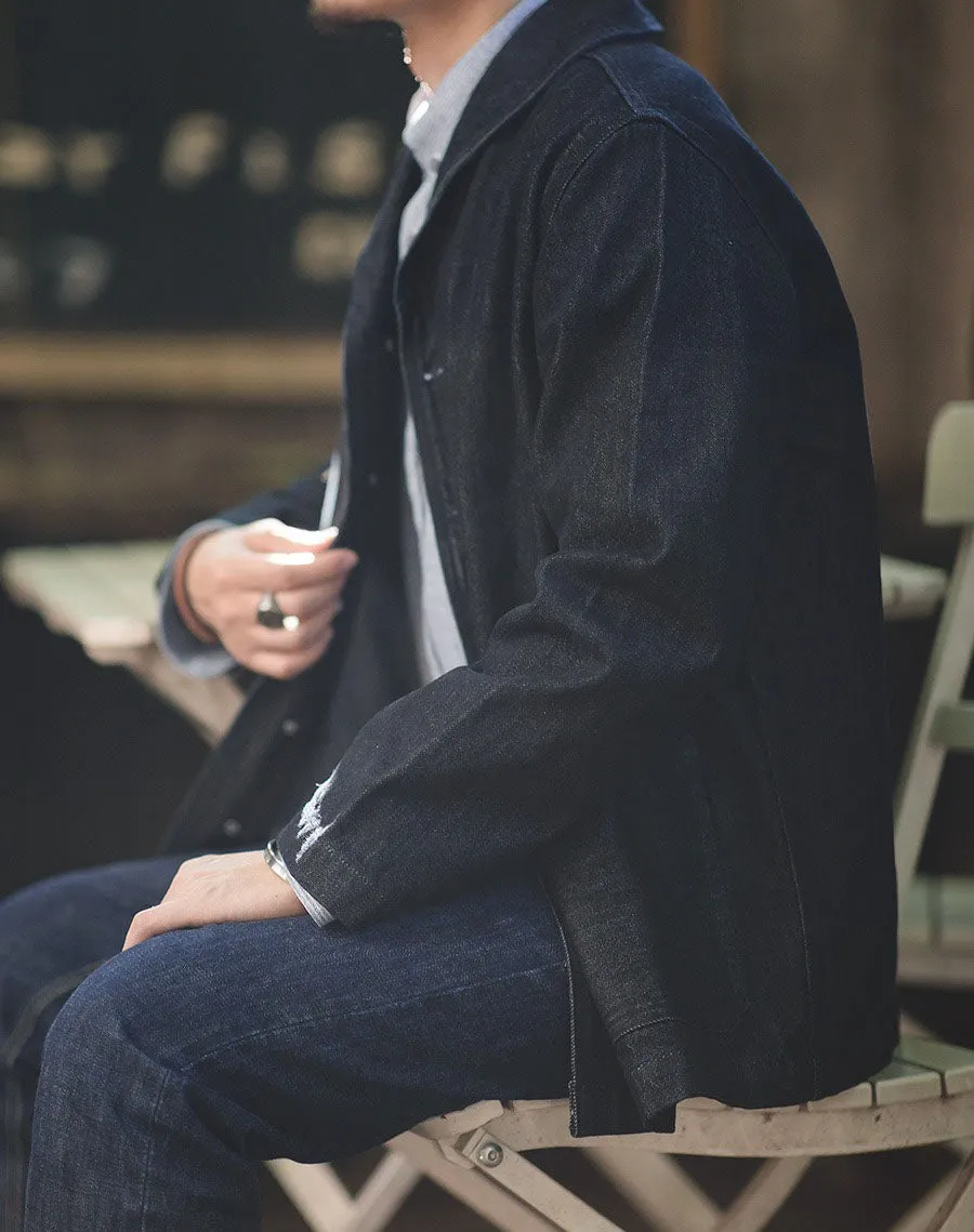 American Suit Washed Denim Hunting Lapel Men's Coat