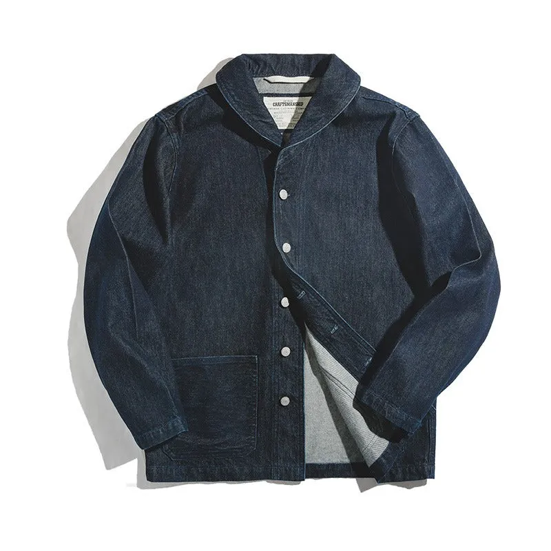 American Suit Washed Denim Hunting Lapel Men's Coat