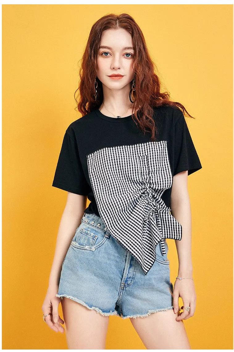 ARTKA CHECK PATCHES T SHIRT IN BLACK
