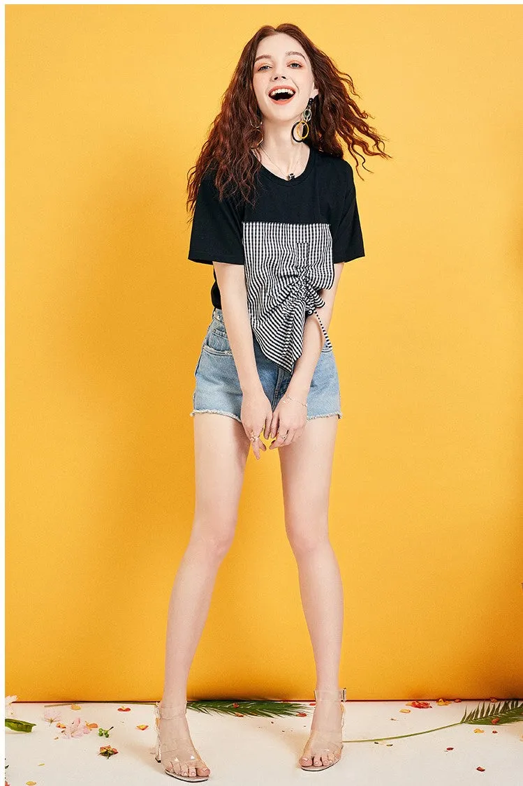 ARTKA CHECK PATCHES T SHIRT IN BLACK