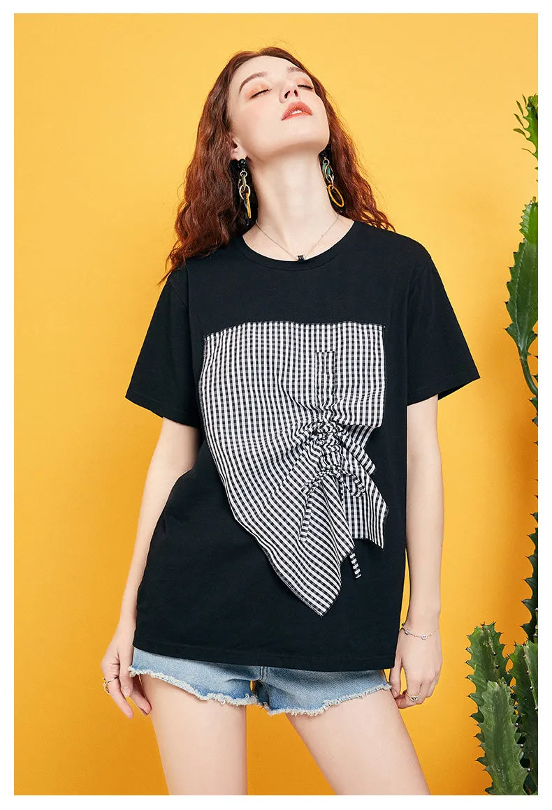 ARTKA CHECK PATCHES T SHIRT IN BLACK