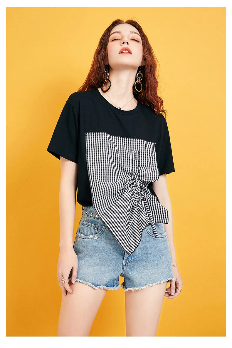 ARTKA CHECK PATCHES T SHIRT IN BLACK