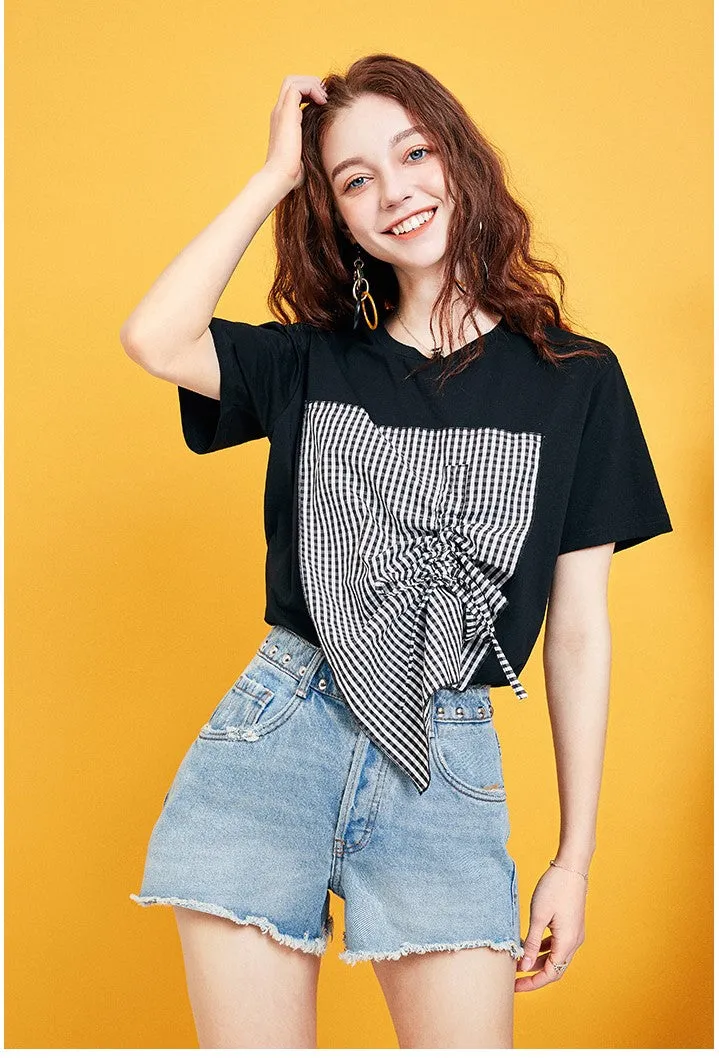 ARTKA CHECK PATCHES T SHIRT IN BLACK