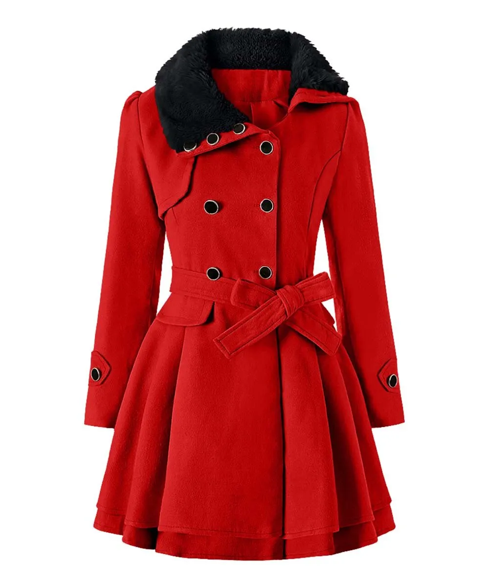 Asymmetrical-Collar Belted A-Line Peacoat - Women
