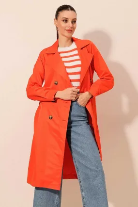BGD Women Double-Breasted Trench Coat - Orange - Avondale