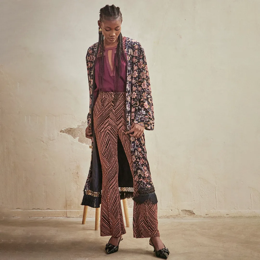 Black 'Bahari' Long Velvet Kimono by NKN Nekane