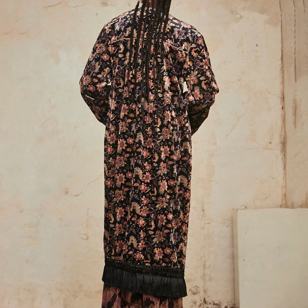 Black 'Bahari' Long Velvet Kimono by NKN Nekane
