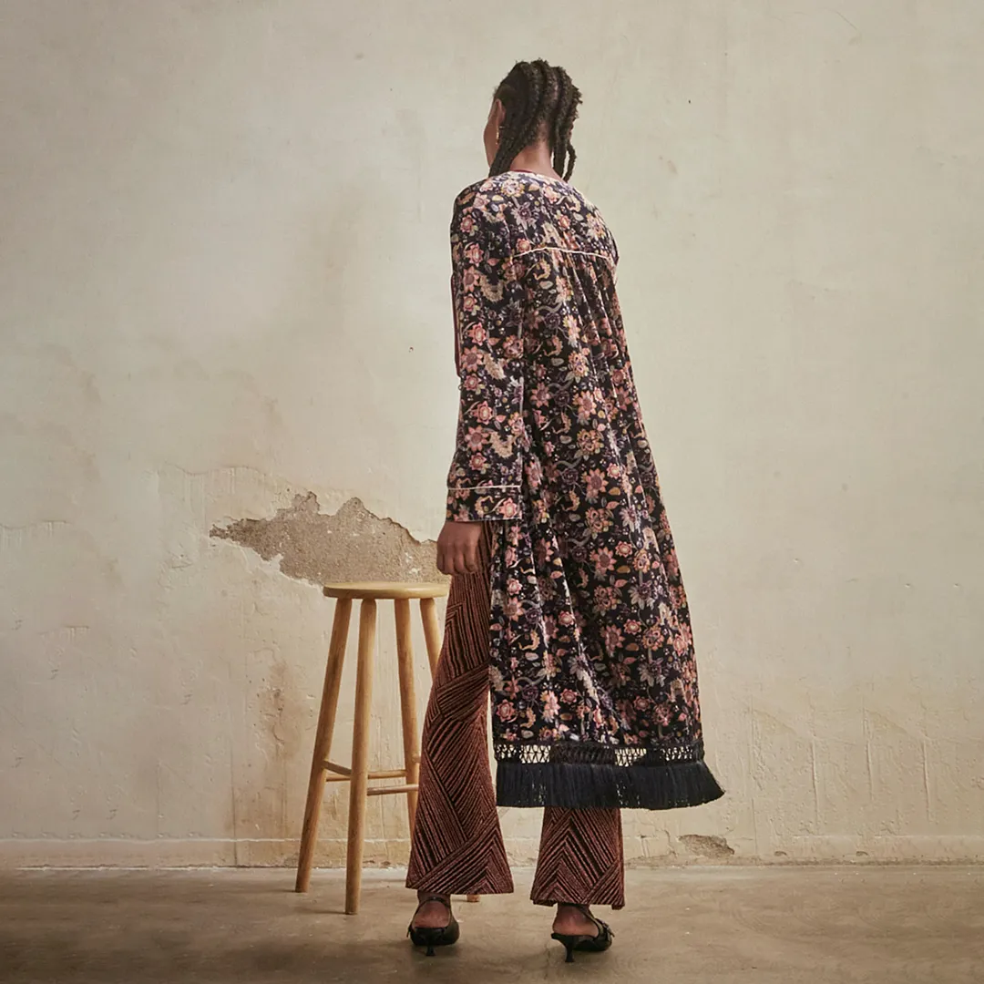 Black 'Bahari' Long Velvet Kimono by NKN Nekane