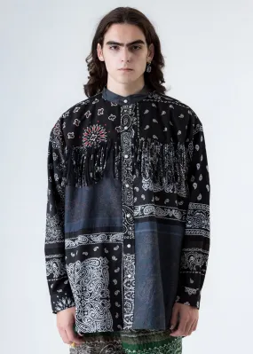 Black Bandana Patch Work Fringe Jacket