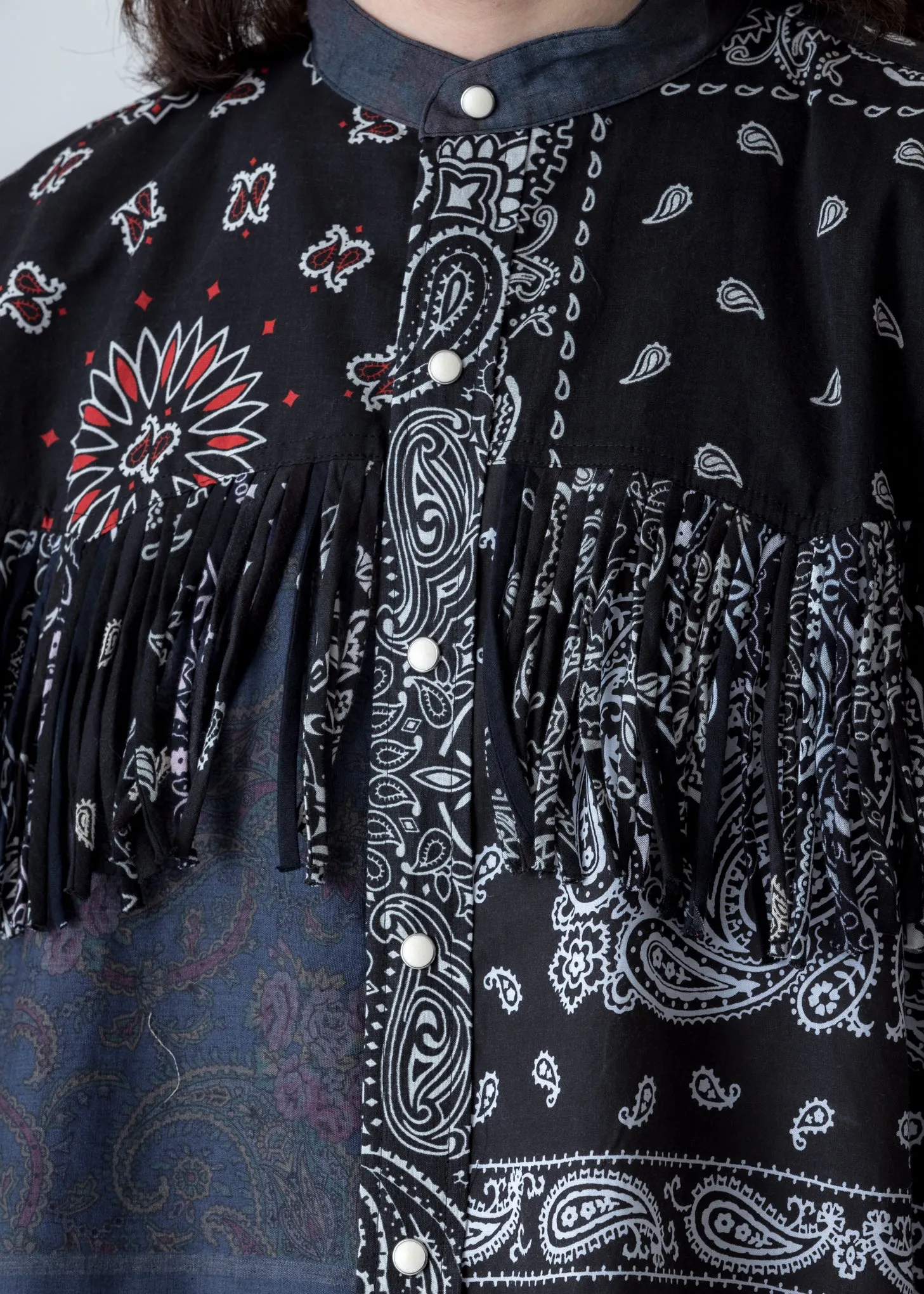 Black Bandana Patch Work Fringe Jacket