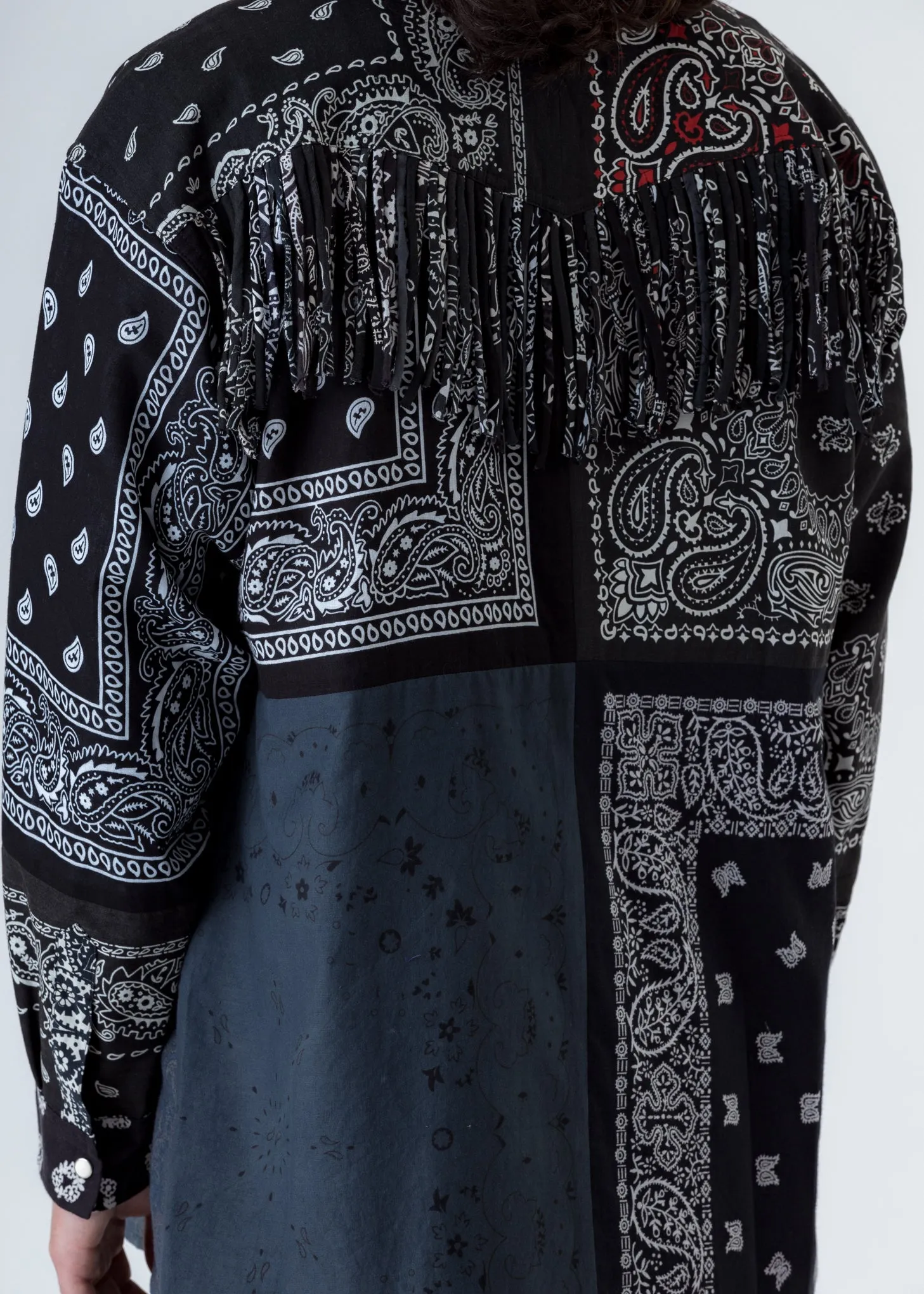 Black Bandana Patch Work Fringe Jacket