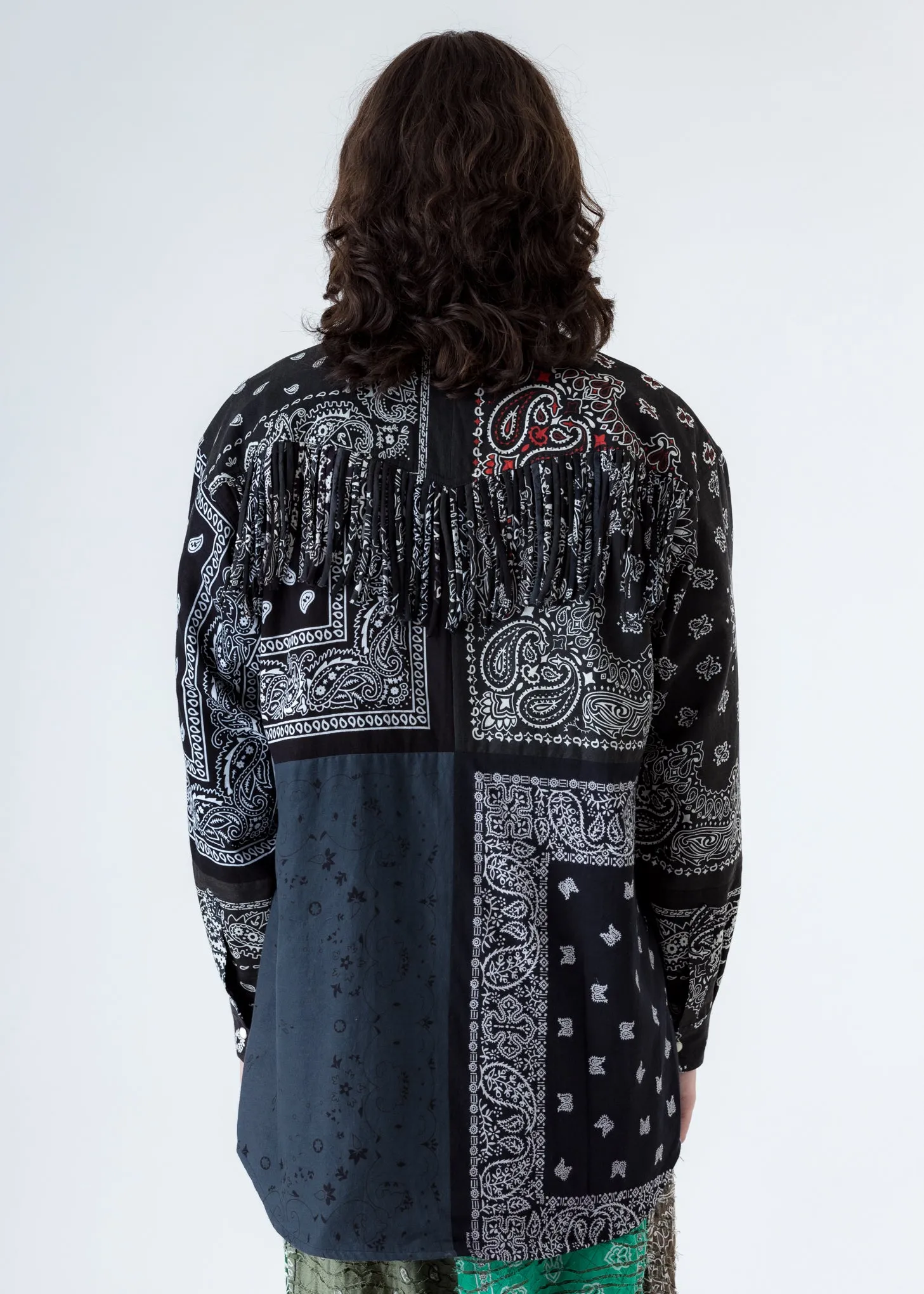 Black Bandana Patch Work Fringe Jacket