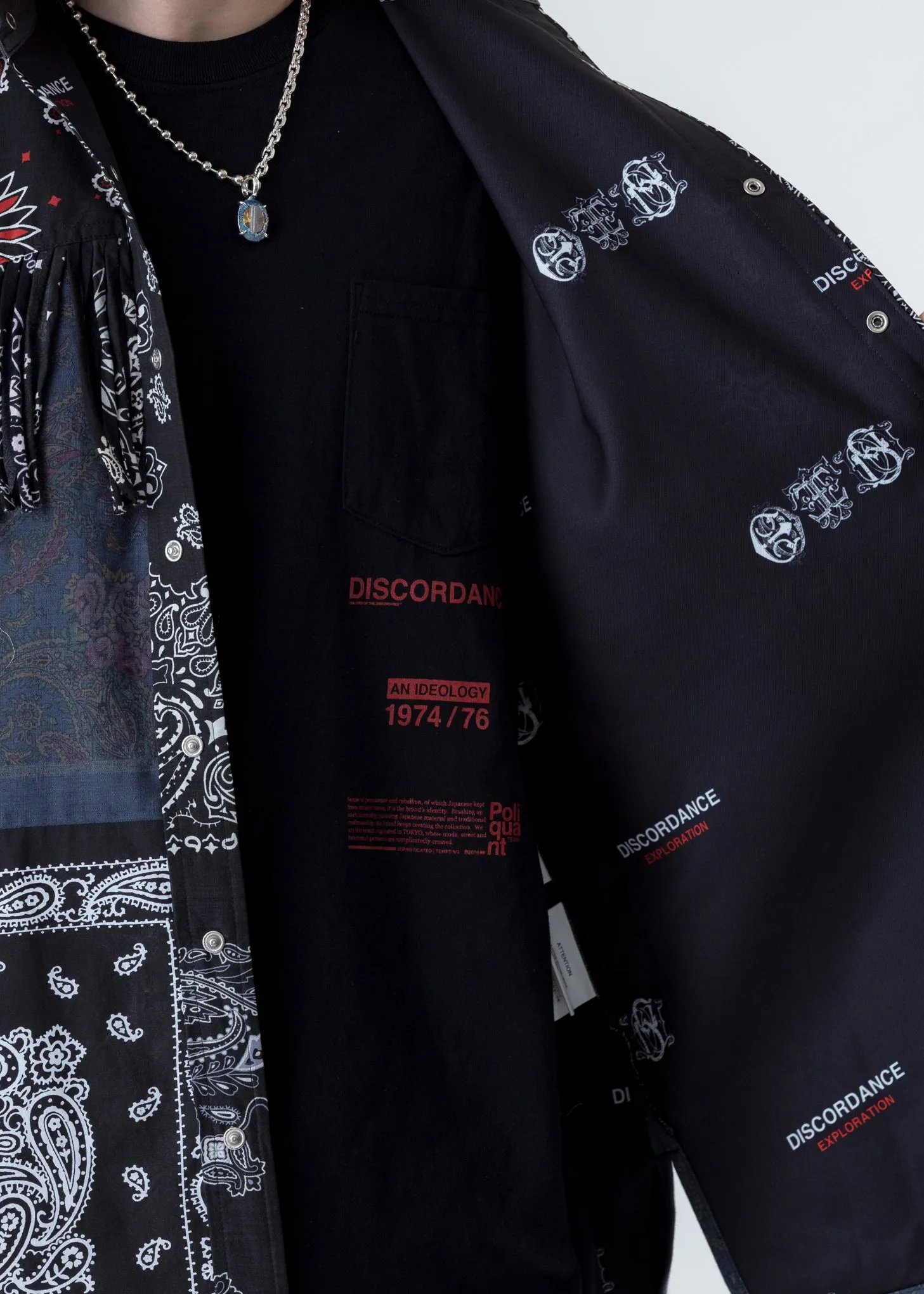 Black Bandana Patch Work Fringe Jacket