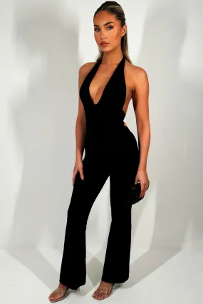 Black Halterneck Backless Jumpsuit