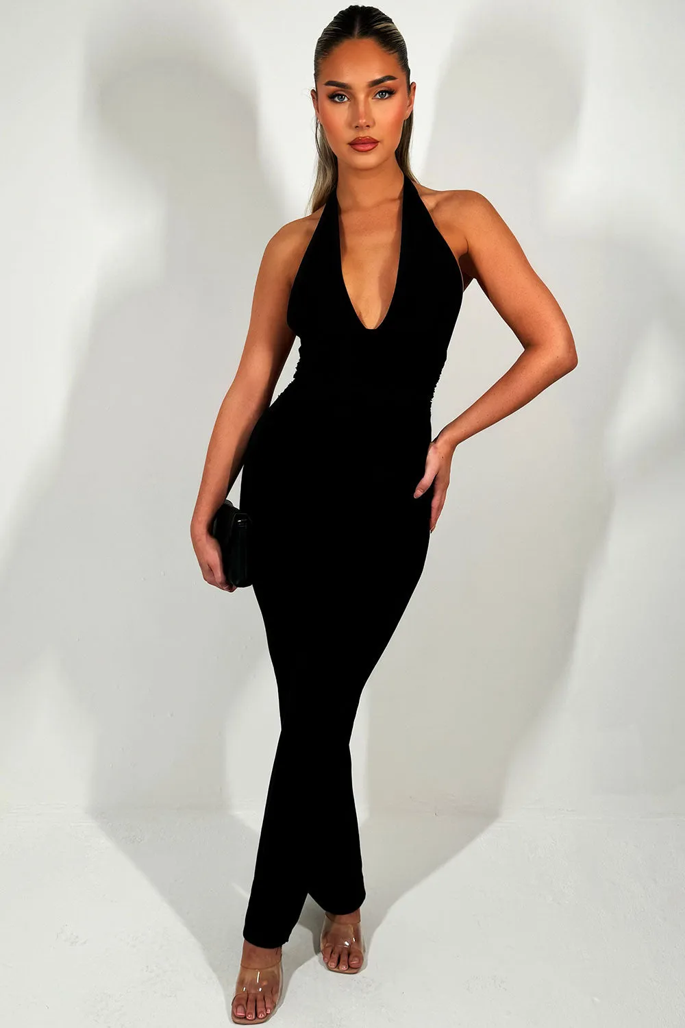 Black Halterneck Backless Jumpsuit