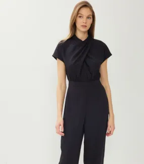 Black Twist Front Wide Leg Jumpsuit
