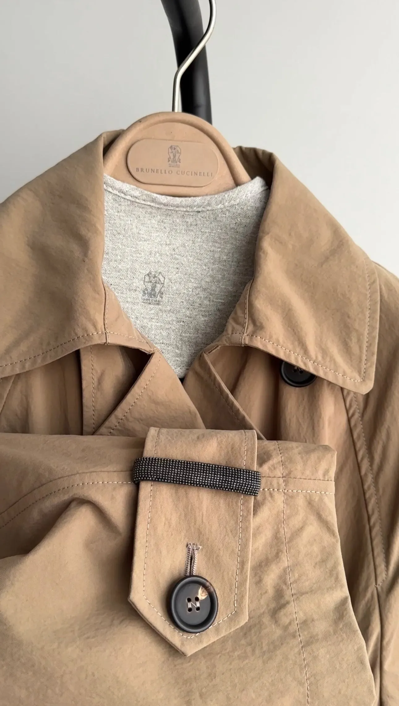 Brunello Cucinelli Belted Beige Trench Coat with Monili Bead - S / M