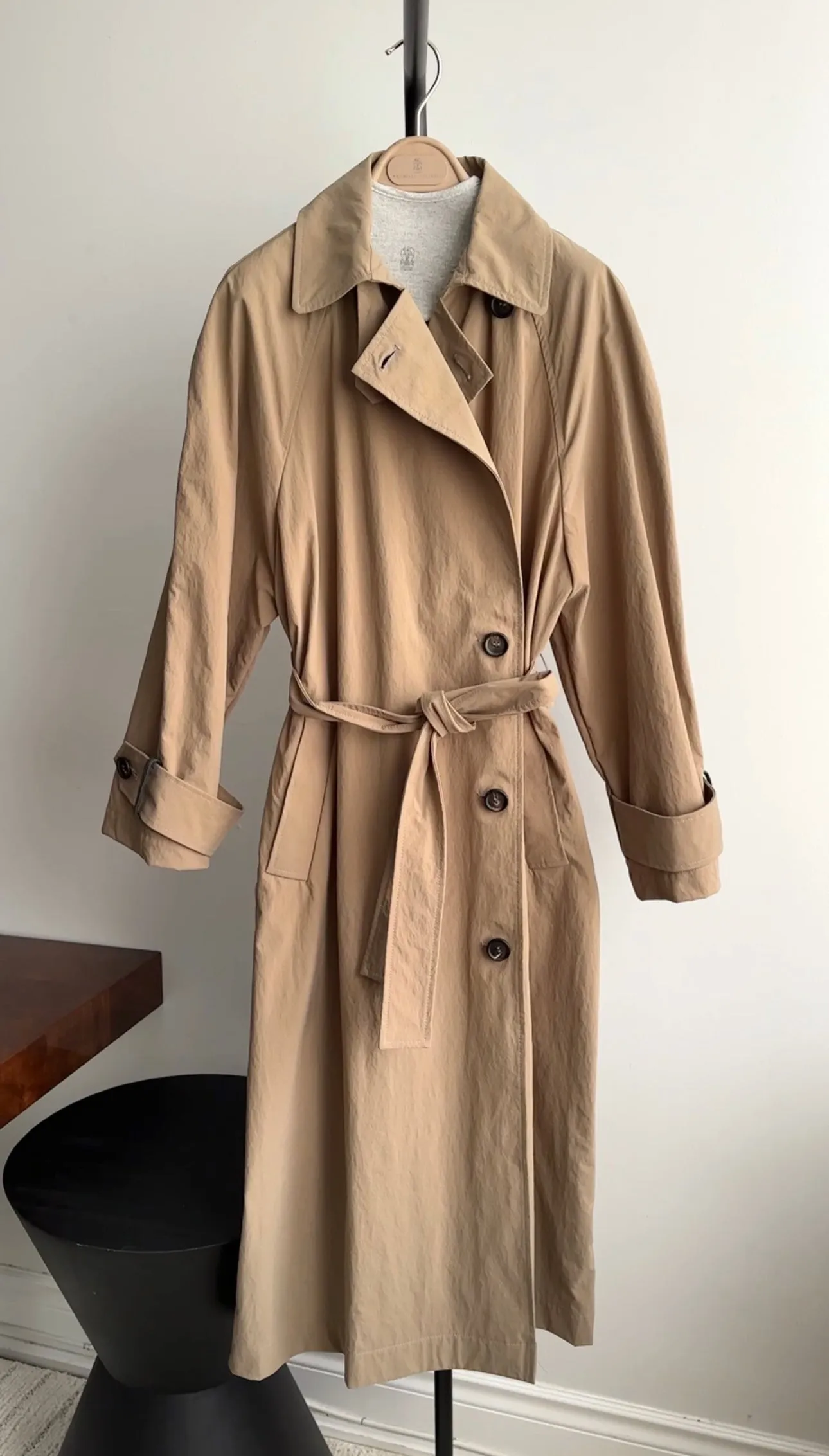 Brunello Cucinelli Belted Beige Trench Coat with Monili Bead - S / M