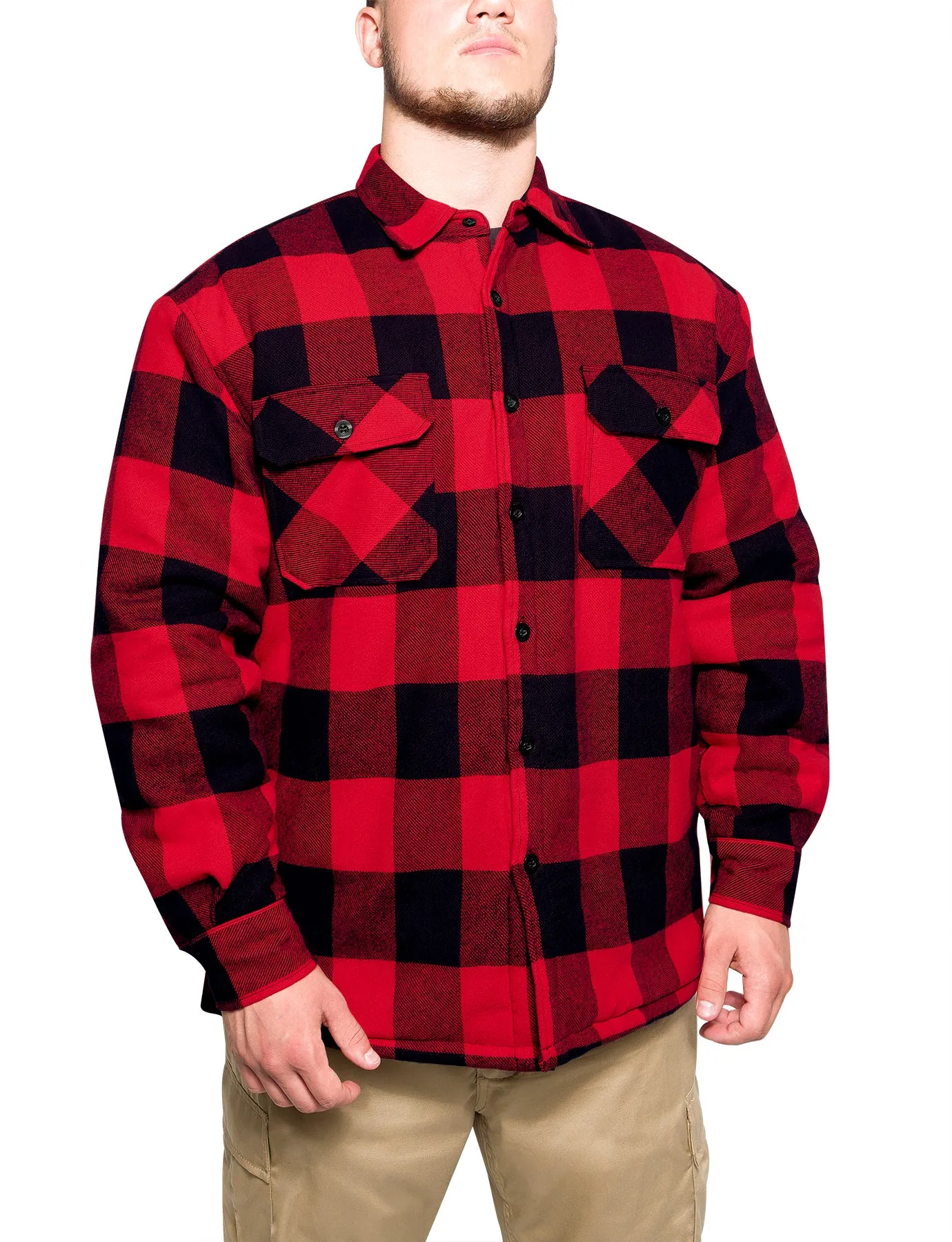 Buffalo Plaid Quilted Lined Jacket - Red