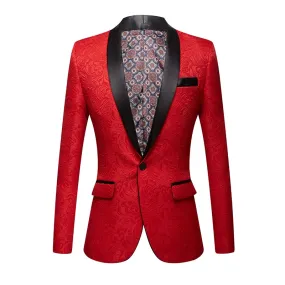 CGSUITS Men's Fashion Luxury Style Jacquard Red & Black Tuxedo Blazer Suit Jacket
