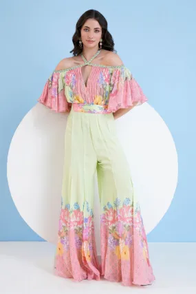 Chiffon Printed Flare Jumpsuit