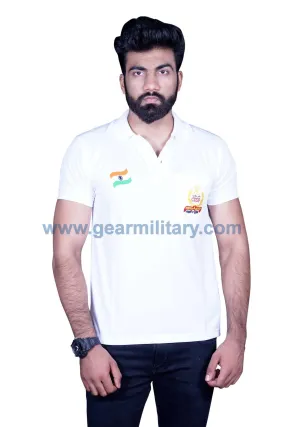 CISF and Flag Embroidered White Collar T Shirt