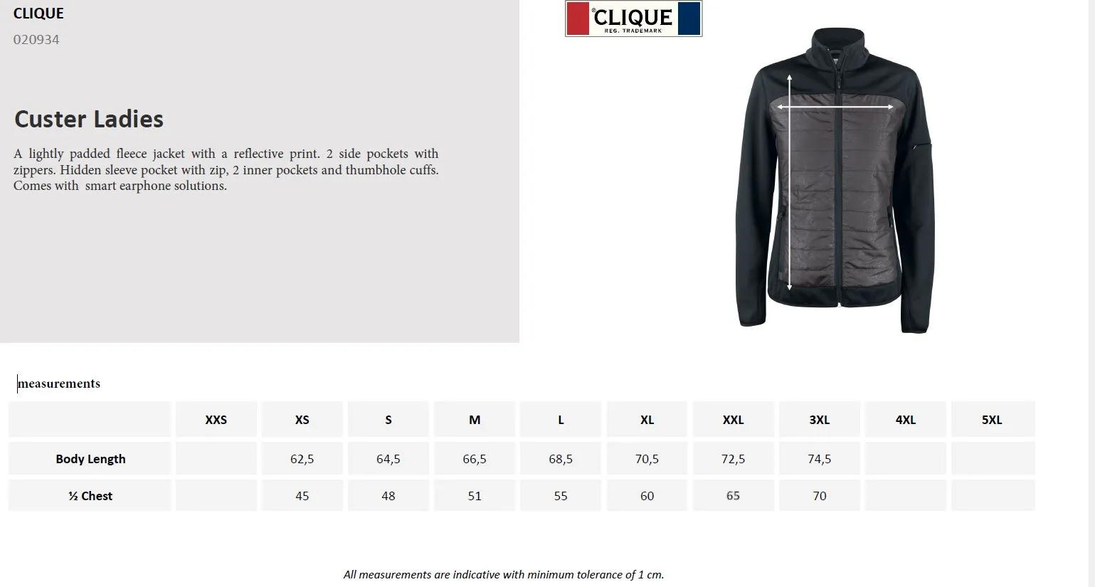 Clique Custer Ladies Fleece Jacket | Lightly Padded | Quilted | Reflective Print | Black | XS-3XL