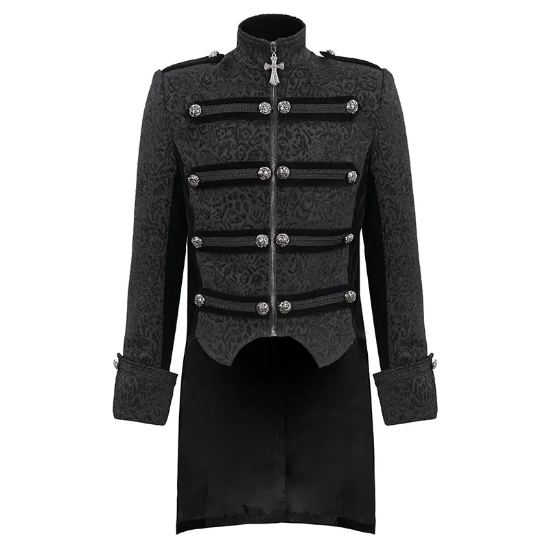 CT19901 Gothic dark pattern four-breasted black coat