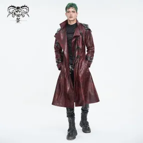 CT22302 Red Cracked leather stand collar long men's jacket