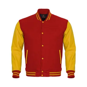 Custom Varsity Jackets Red Body and Yellow Leather Sleeves Varsity Jacket