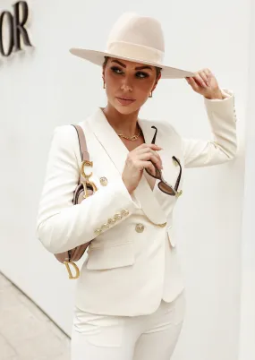 Double Breasted Blazer & Pants Suit Set - Creamy White