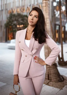 Double Breasted Blazer & Pants Suit Set - Pink