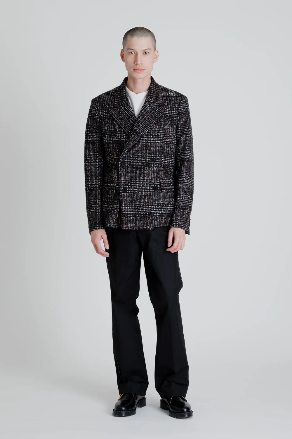 Double Breasted Checked Blazer - Rust / Black