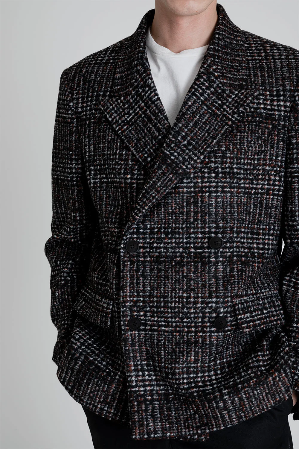 Double Breasted Checked Blazer - Rust / Black