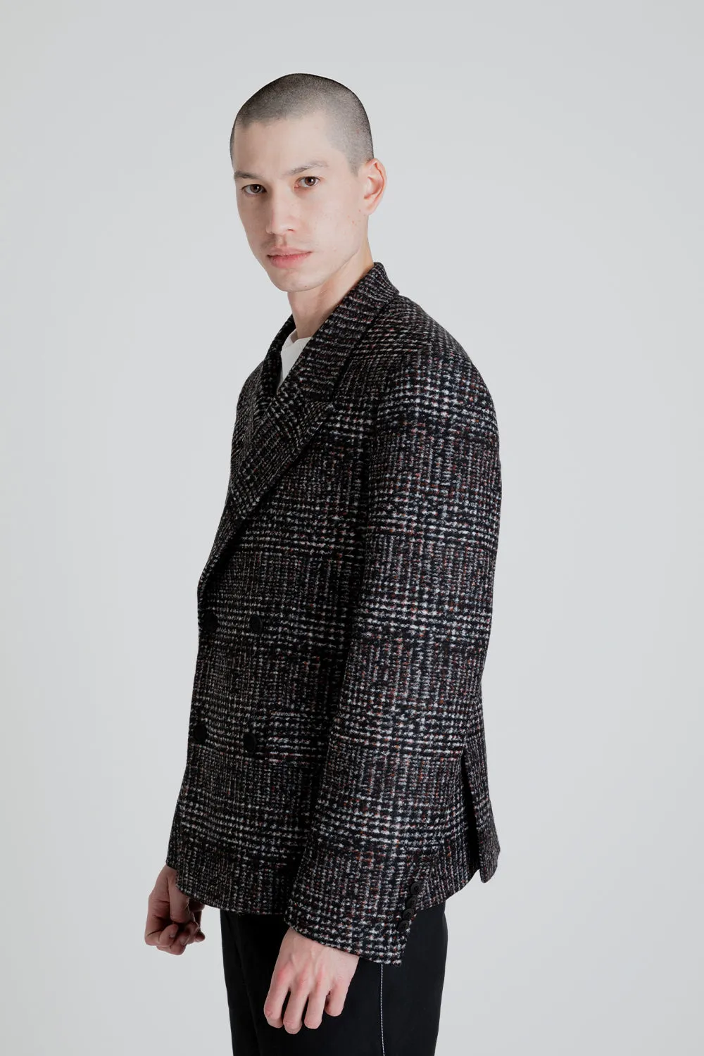 Double Breasted Checked Blazer - Rust / Black