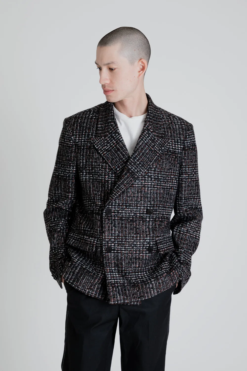 Double Breasted Checked Blazer - Rust / Black