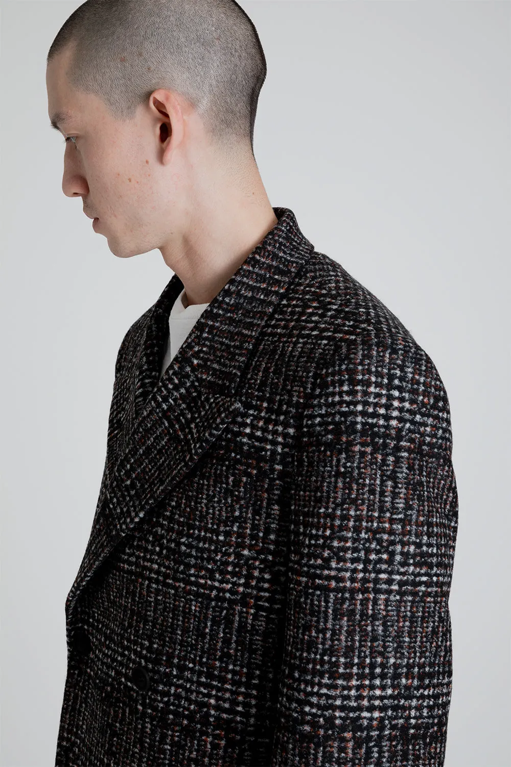 Double Breasted Checked Blazer - Rust / Black