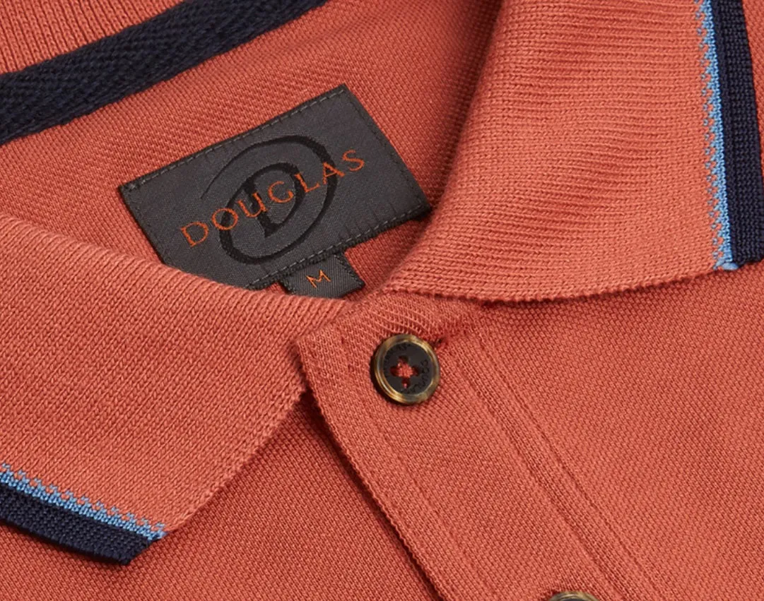 Douglas Short Sleeve 3 Button Polo Shirt - Rust