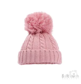 Dusty Pink 'Elegance' Cable Knit Hat w/Pom Pom : H650-DP-SM