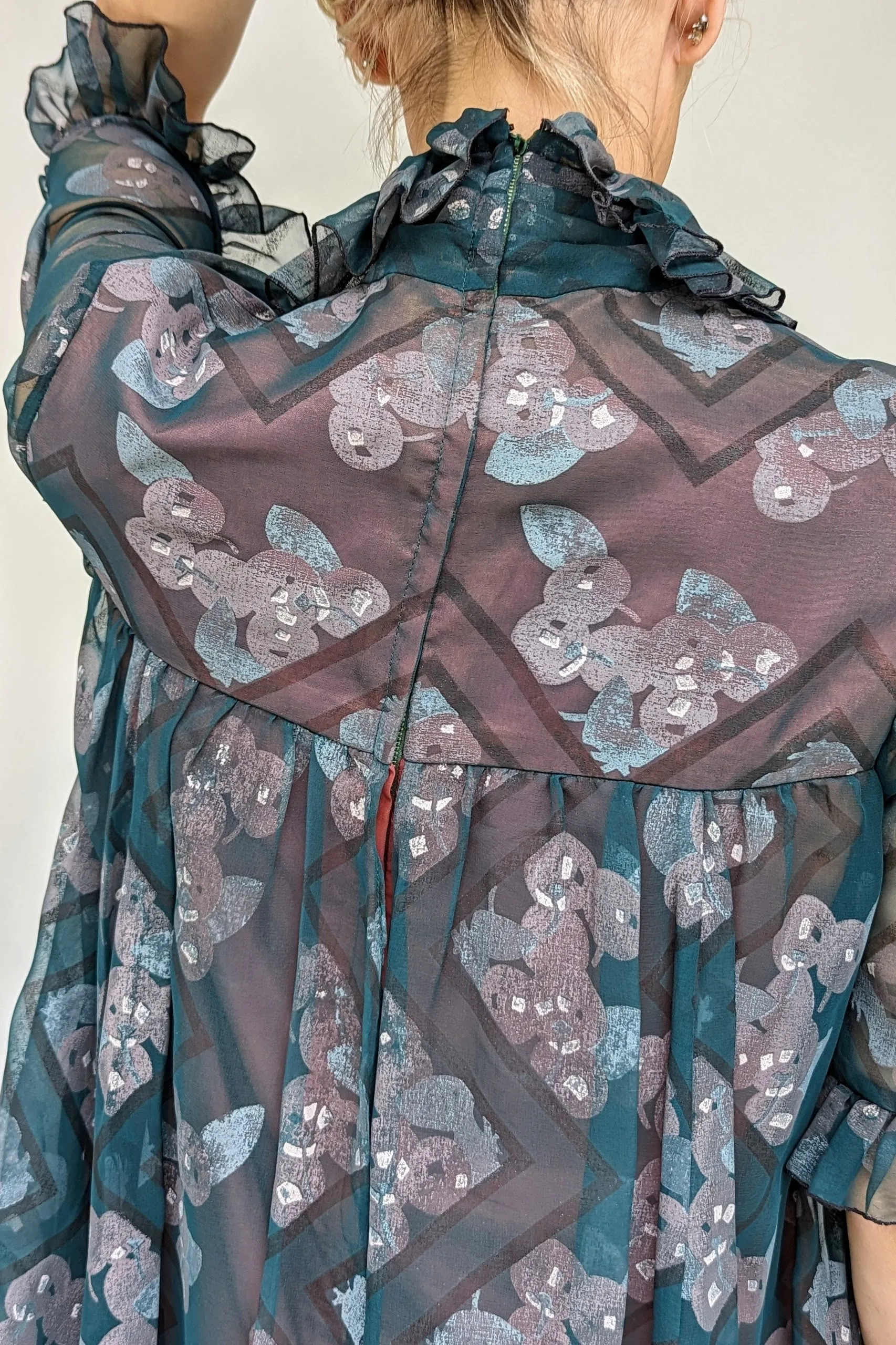 Early 1970s Jean Varon Vintage High Neck Prairie Smock Dress