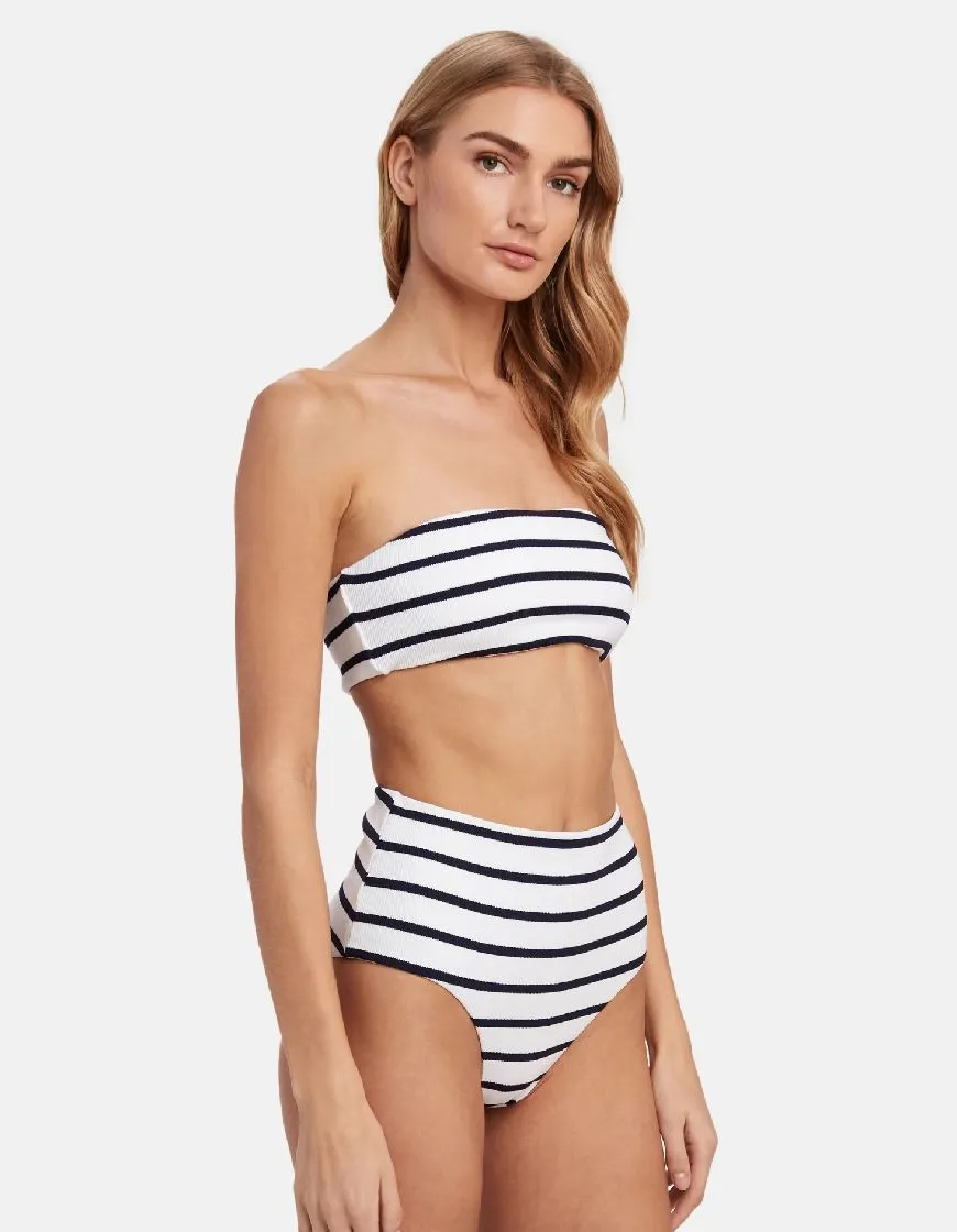 Eberjey Retro Stripes Summer Bikini Bandeau Top - Peacoat/White