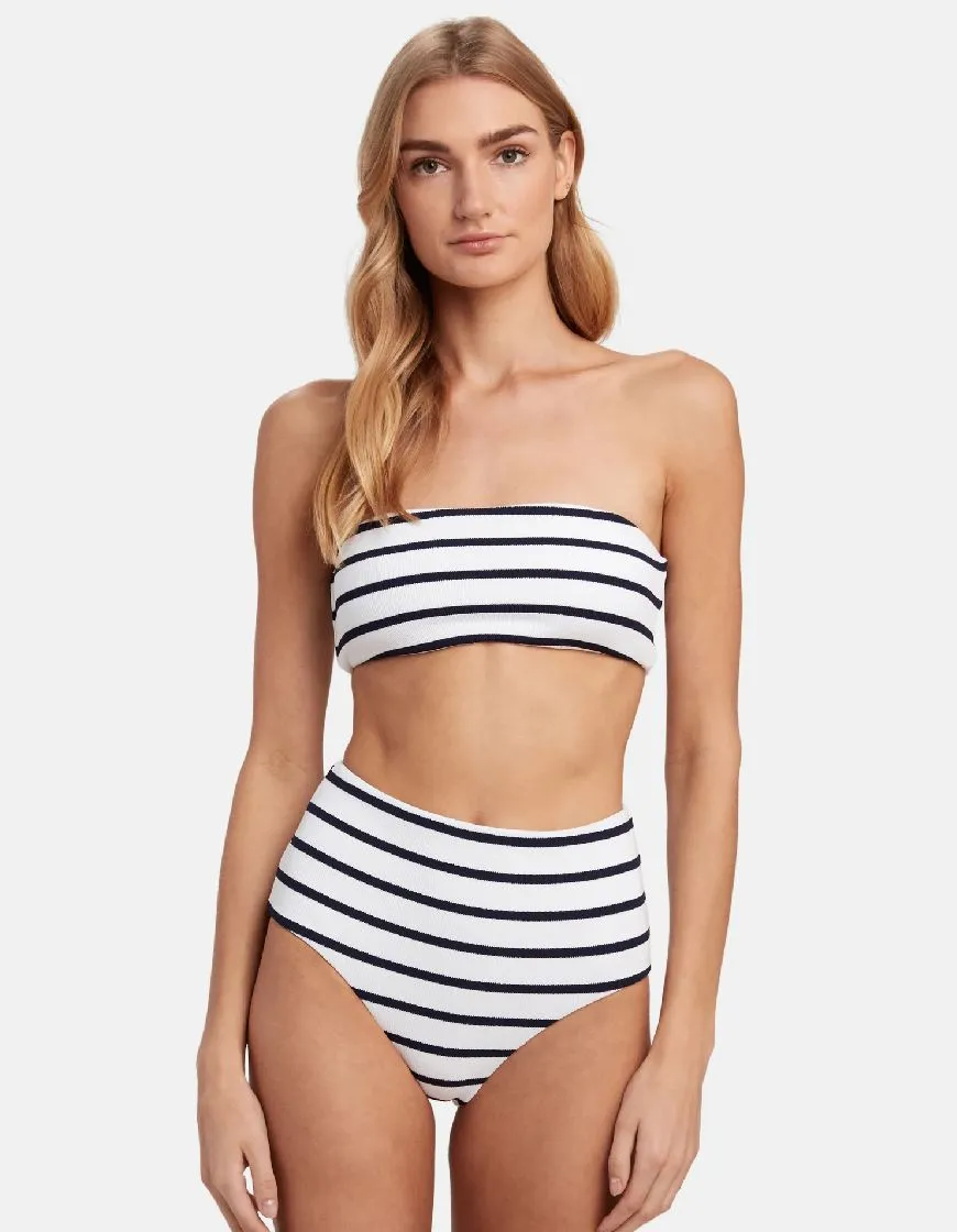 Eberjey Retro Stripes Summer Bikini Bandeau Top - Peacoat/White