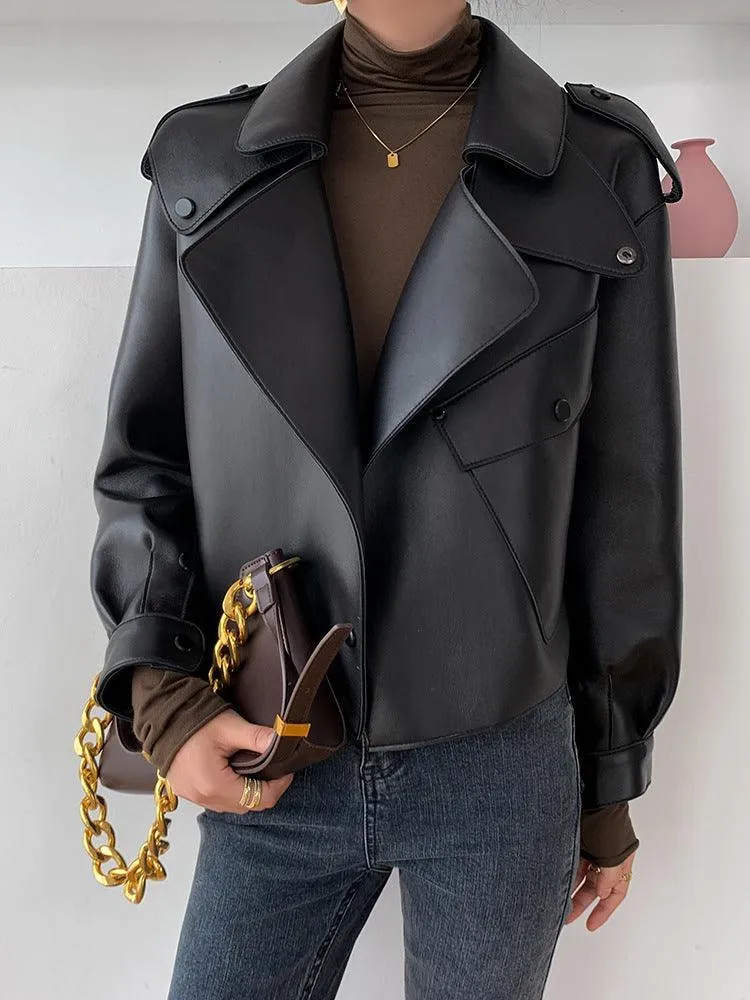 Elegant Women's Genuine Leather Jacket - Sheepskin jacket Short for Stylish Commutes