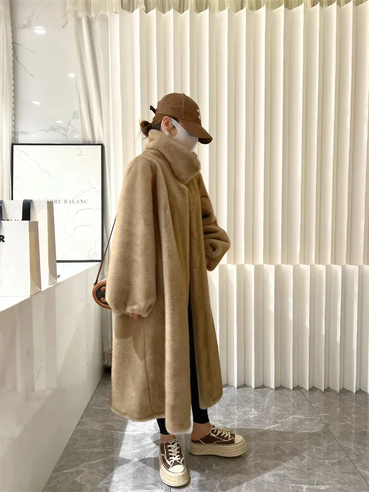 Faux Mink High Neck Trench Coat for Women